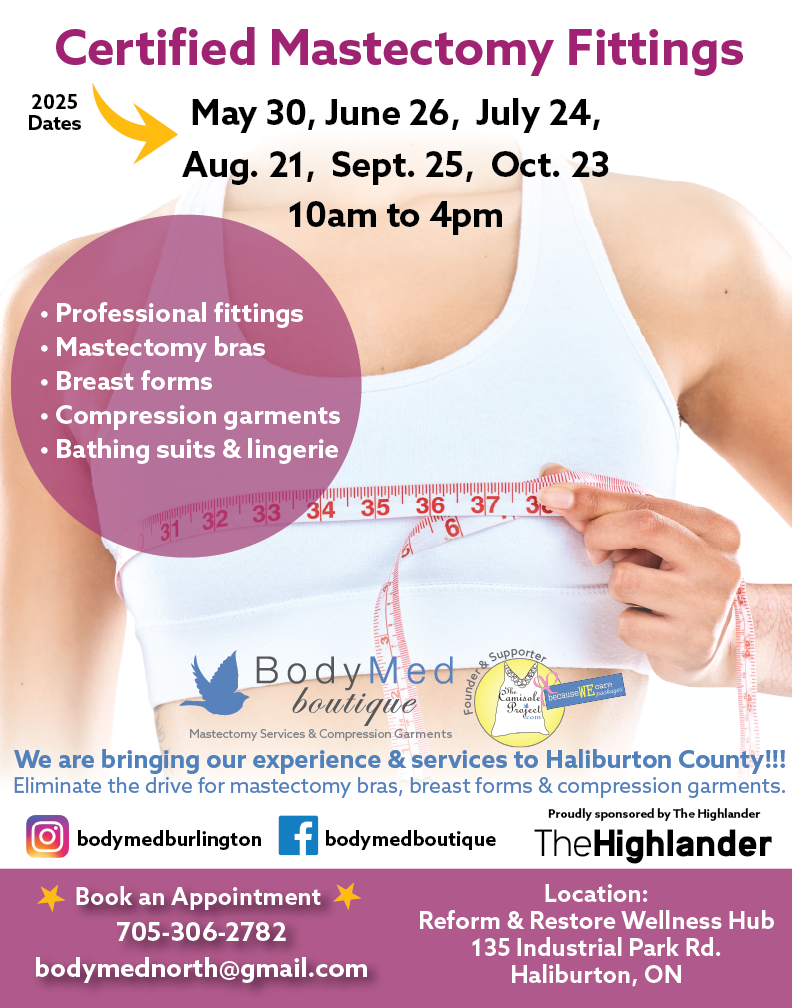 Haliburton Outreach poster, remote mastectomy fittings
